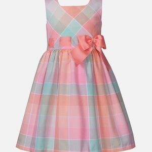 Bonnie Jean Kaia Pull through Ribbon Pastel Plaid Girls Dress Size 6